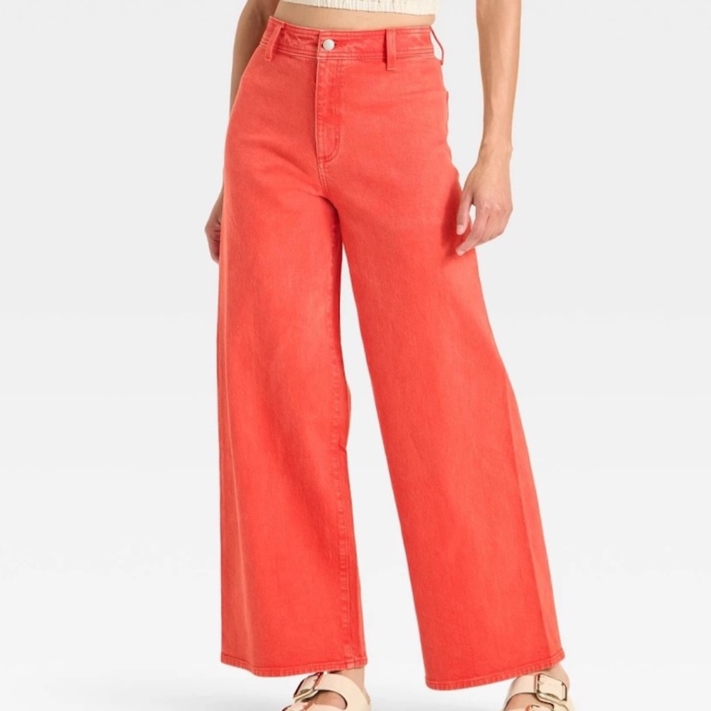 Universal Thread Womens Size 12 Sailor Wide Leg Ankle Jeans Faded Red High Rise